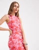 Pieces ruched midi dress in bold floral print