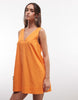 cotton linen v neck smock midi dress in orange