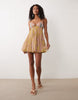 embellished bust cami cut out mini dress in yellow paisley print