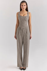 brown puppytooth wide leg high waist tailored trousers