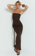 Viviana Maxi Dress - Knit Strapless Tie Waist Maxi Dress in Chocolate