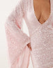 sequin plisse batwing mini dress with ruching detail in pink