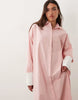 maxi shirt dress with contrast cuffs in pink and white