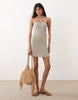 Mango Teen beaded neck ruched mini dress in green print