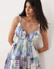 Abercrombie & Fitch v neck smocked mini dress skort in patchwork print