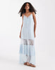 lace inserts handkerchief hem maxi dress in blue