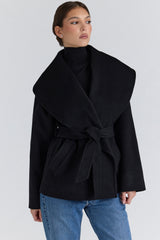 black wool shawl collar jacket