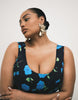 Curve scoop neck fishtail godet midi sundress in black floral print