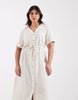 ONLY Curve linen mix shirt dress in cream