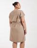 ONLY Curve tie waist mini dress in taupe gray