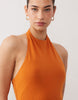 halter trapeze midi dress in orange