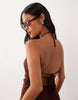 Miss Selfridge Petite linen blend halter neck maxi dress in chocolate