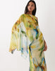 draped batwing asymmetric one sleeve maxi dress in blue floral print