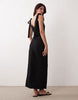 slip maxi dress with lace trim and ties in black