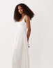 scoop neck midi dress with ribbed bodice and poplin skirt in white