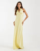 Object plunge front halterneck hammered satin maxi dress in pale yellow