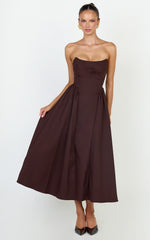 Amara Maxi Dress - Strapless Fit And Flare Dress in Chocolate