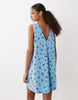 cotton linen v neck smock mini dress in blue floral