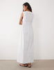ruched bodice plunge maxi dress in white