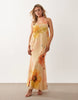 Petite chiffon high neck double layer maxi dress in orange floral print