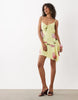Miss Selfridge cowl neck mini dress with asymmetric hem in flower print
