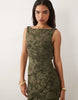 raw seam cowl back devore maxi dress in green