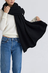black wool oversized textured scarf