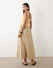 twist shoulder stripe skirt midi dress in buttermilk