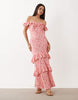 YAS off-shoulder ruffle maxi dress in pink floral
