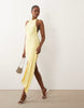 slinky halter neck mini dress with drape detail in lemon