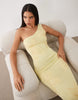 Wanderdoll Flossie knit one shoulder sequin floral detail maxi dress in lemon
