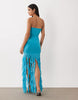 Kaiia exclusive textured mesh strapless ruffle hem maxi dress in turquoise
