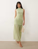 ruched drop waist circle dress with grown in neck in sage green