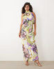halter neck blouson satin maxi dress in painted floral print