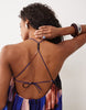 trapeze scoop neck full hem maxi dress with bead detail back in blue abstract print