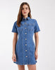 denim fitted shirt mini dress in mid blue