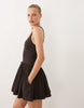 dropped waist mini dress with crinkle cotton skirt in chocolate