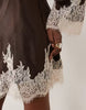 TFNC satin slash neck long sleeve lace detail mini dress in chocolate
