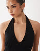 broderie halter midi dress in black