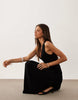 Mango v-neck ruched maxi dress in black