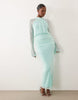 Daska mesh drape long sleeve high neck maxi dress in aqua