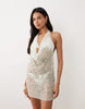 Miss Selfridge beaded cowl neck beach mini dress in sage