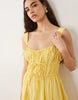 ruched bodice maxi sundress with full skirt and multi stitched hem in yellow