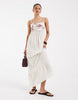 Vero Moda cotton cami maxi dress with contrast leaf embroidery in cream