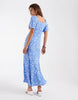 & Other Stories viscose puff sleeve midaxi dress with twisted sweetheart neckline in blue floral print