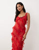 Miss Selfridge asymmetric ruffles low back beach maxi dress in red