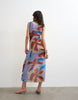 Topshop mesh floral print ruched midaxi dress in purple