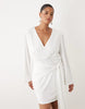 TFNC Plus slinky v-neck shoulder pads draped detailing mini dress in white