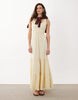 Brave Soul scoop neck shirred bodice maxi dress with tiered skirt in yellow