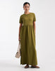 Threadbare jersey short sleeve maxi dress in khaki